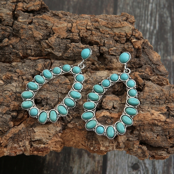 Turquoise Teardrop Dangle Earrings - Picture 3 of 5